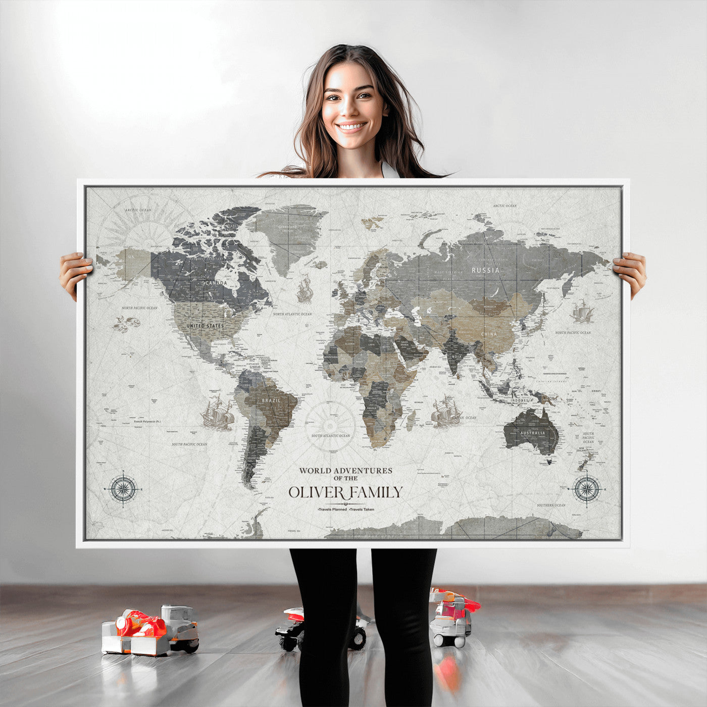24596128-MGV-CV-36X24-Custom Push Pin World Map Wall Canvas Print – Personalized Travel Tracker with Pins – Framed Large Multi-Size Canvas for Home Office Decor
