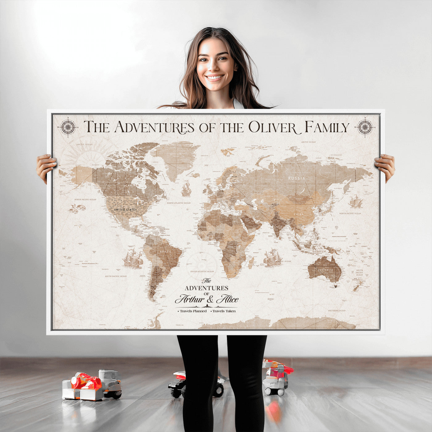 58395047-MGV-CV-36X24-Custom Push Pin World Map Wall Canvas Print – Personalized Travel Tracker with Pins – Framed Large Multi-Size Canvas for Home Office Decor