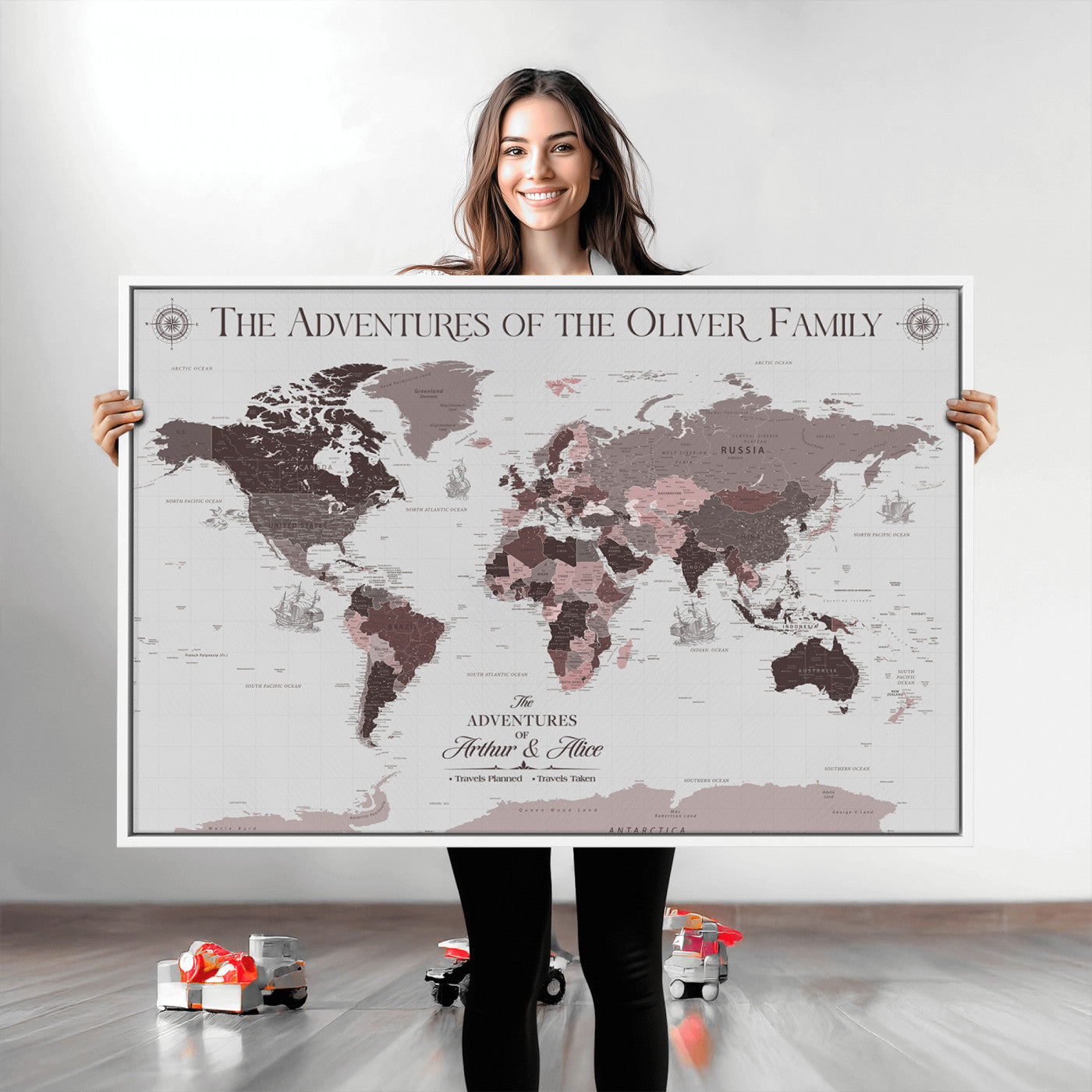 43789856-MGV-CV-36X24-Custom Push Pin World Map Wall Canvas Print – Personalized Travel Tracker with Pins – Framed Large Multi-Size Canvas for Home Office Decor