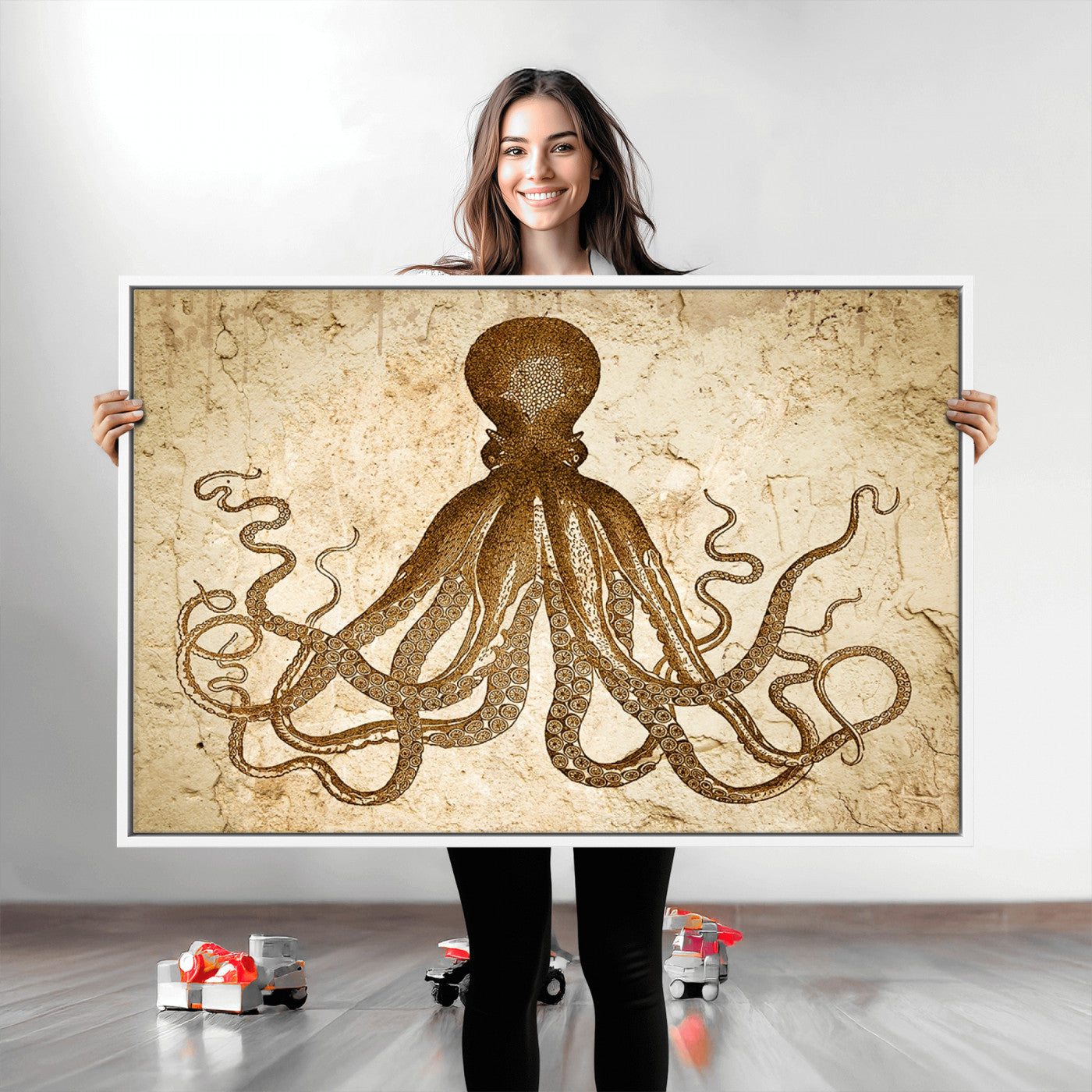 96154-MGV-CV-36X24-Sepia Octopus Wall Art Abstract Animal Canvas Print