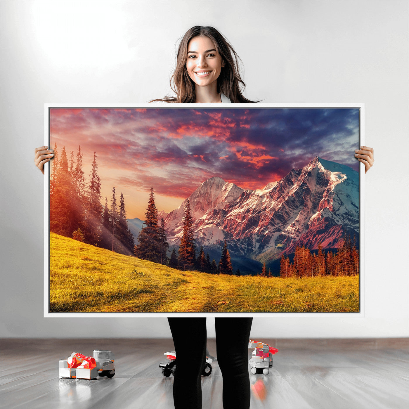 48448-MGV-CV-36X24-Mountain and Daylight Red Sunset Wall Art Canvas Print