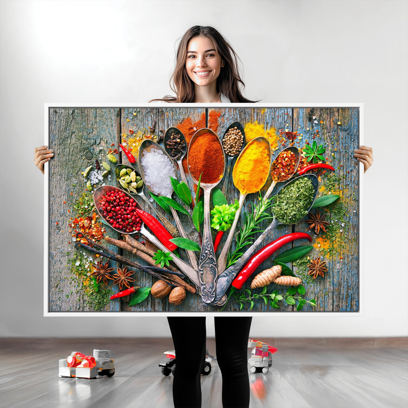 20619-MGV-CV-36X24-Spoonful of Spices Cooking Wall Art Canvas Print - Vibrant Kitchen Decor Triptych – Culinary Art Print for Dining Room or Kitchen – Ready to