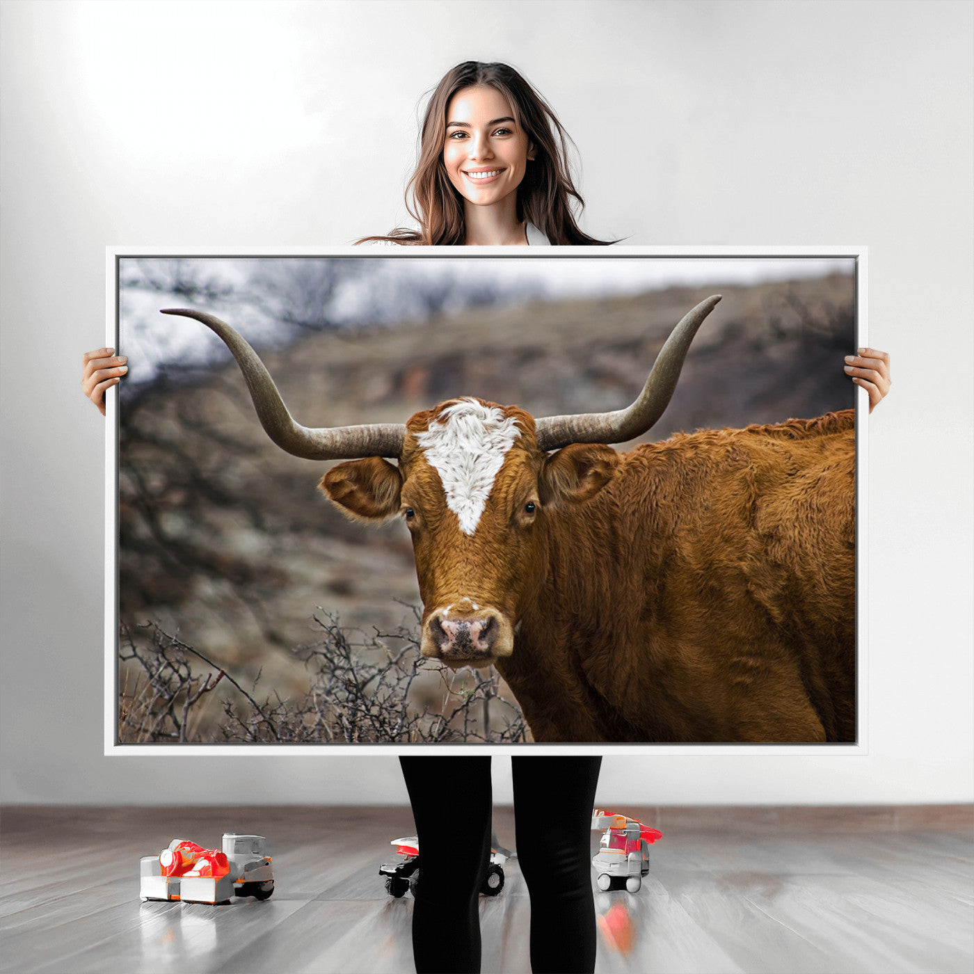 71797-MGV-CV-36X24-Texas Longhorn Canvas Wall Art - Longhorn Steer Canvas Wall Art Print- Rustic Western Animal Print, Large Longhorn Decor for Living Room,