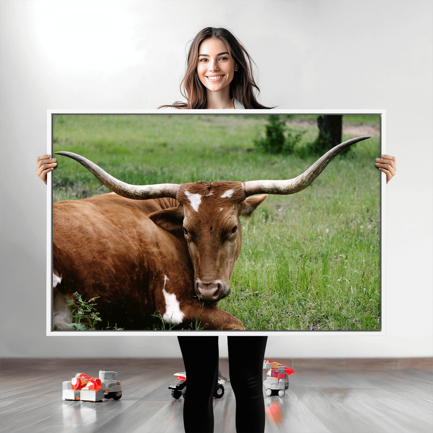 45997-MGV-CV-36X24-Longhorn Cow Animal Wall Art Canvas Print
