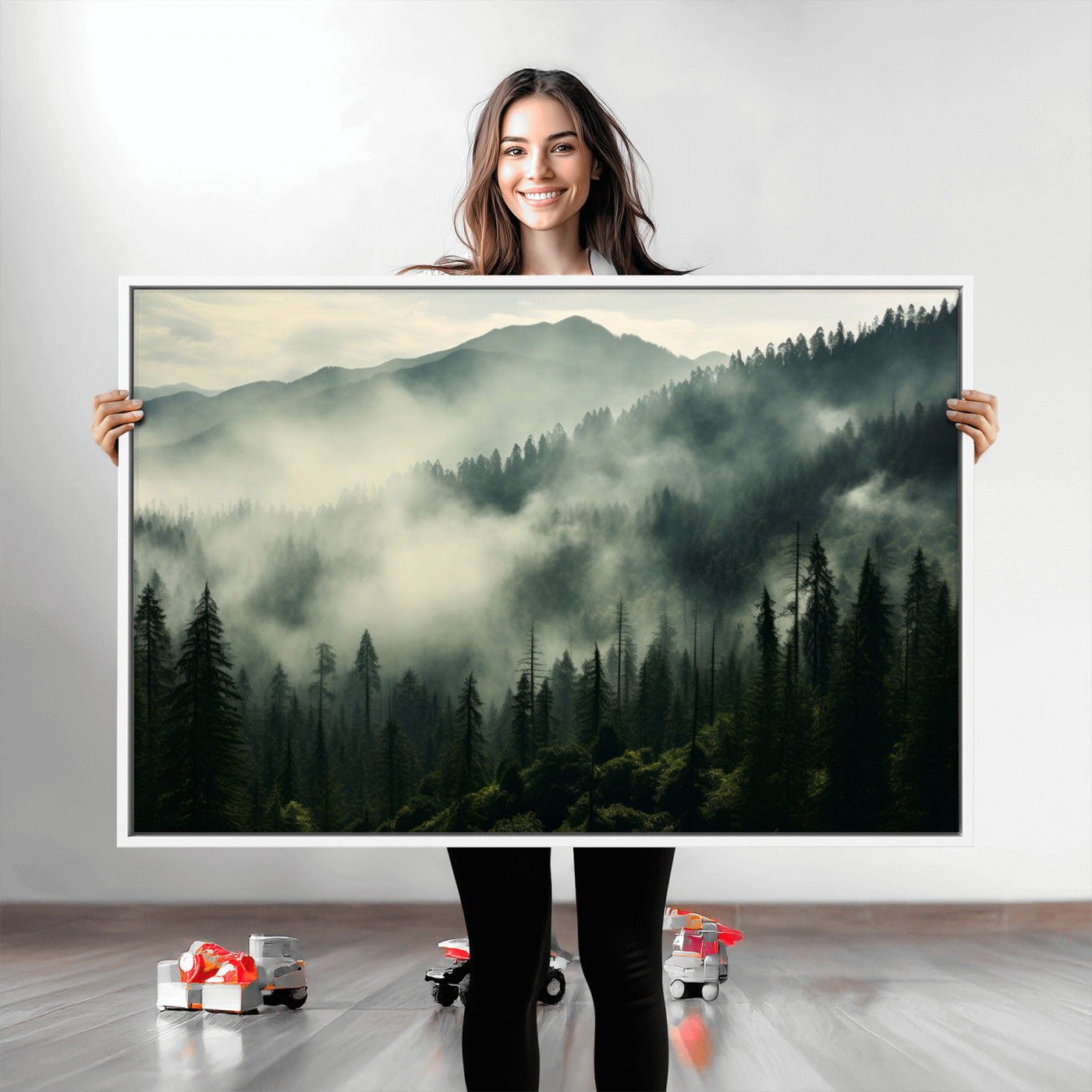 25295-MGV-CV-36X24-Captivating Misty Forest Wall Art Premium Canvas Print a Foggy and Serene Atmosphere