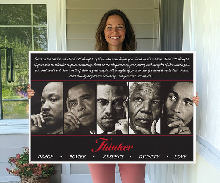 The Thinkers of Wall Art Canvas Print features icons of peace, power, and respect; it is framed and ready to hang.