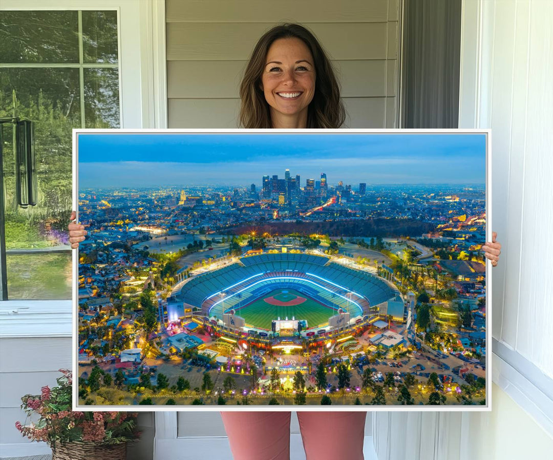 Aerial view of Los Angeles Dodgers Dodger Stadium Wall Art Canvas Print.