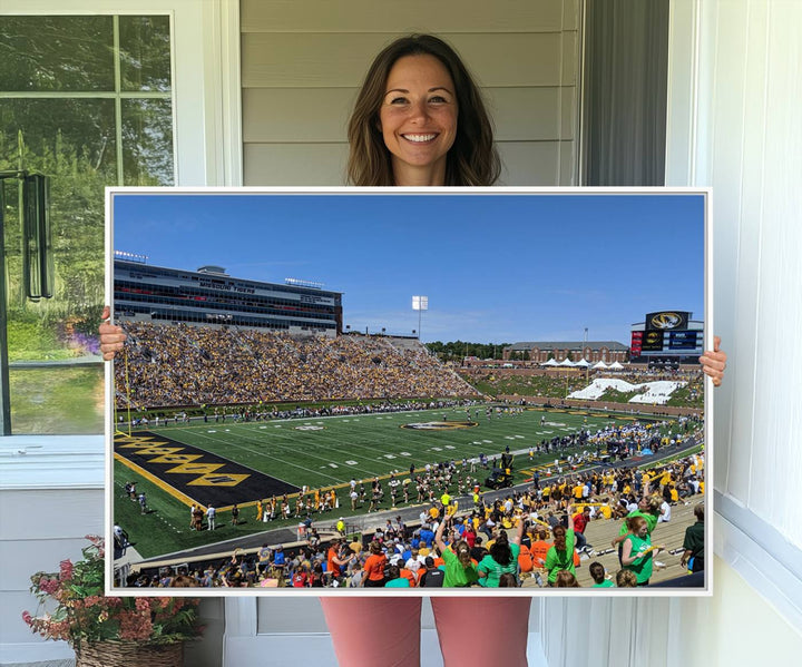 The University of Missouri Tigers Wall Art Canvas Print captures a packed football stadium.