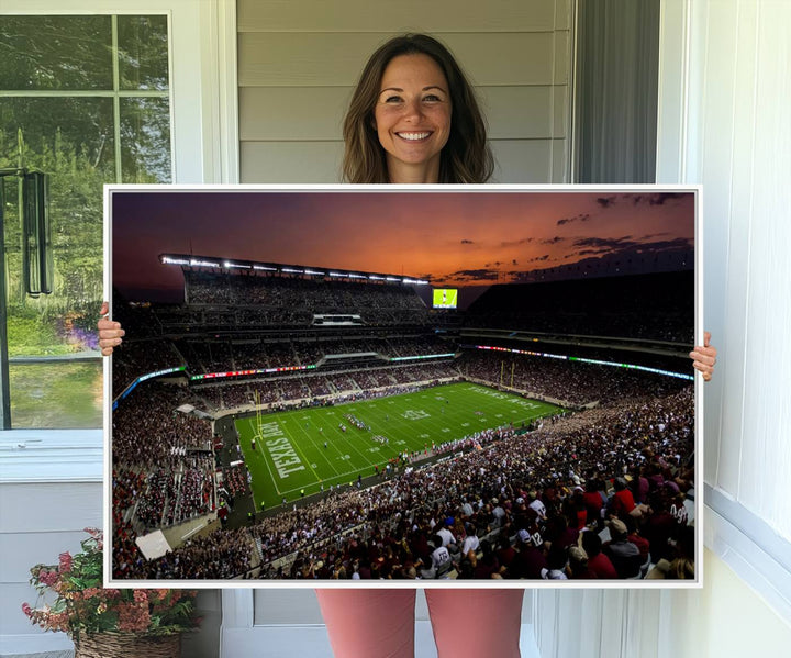 Canvas print of the Texas A&M University Aggies football team at Kyle Field Stadium.