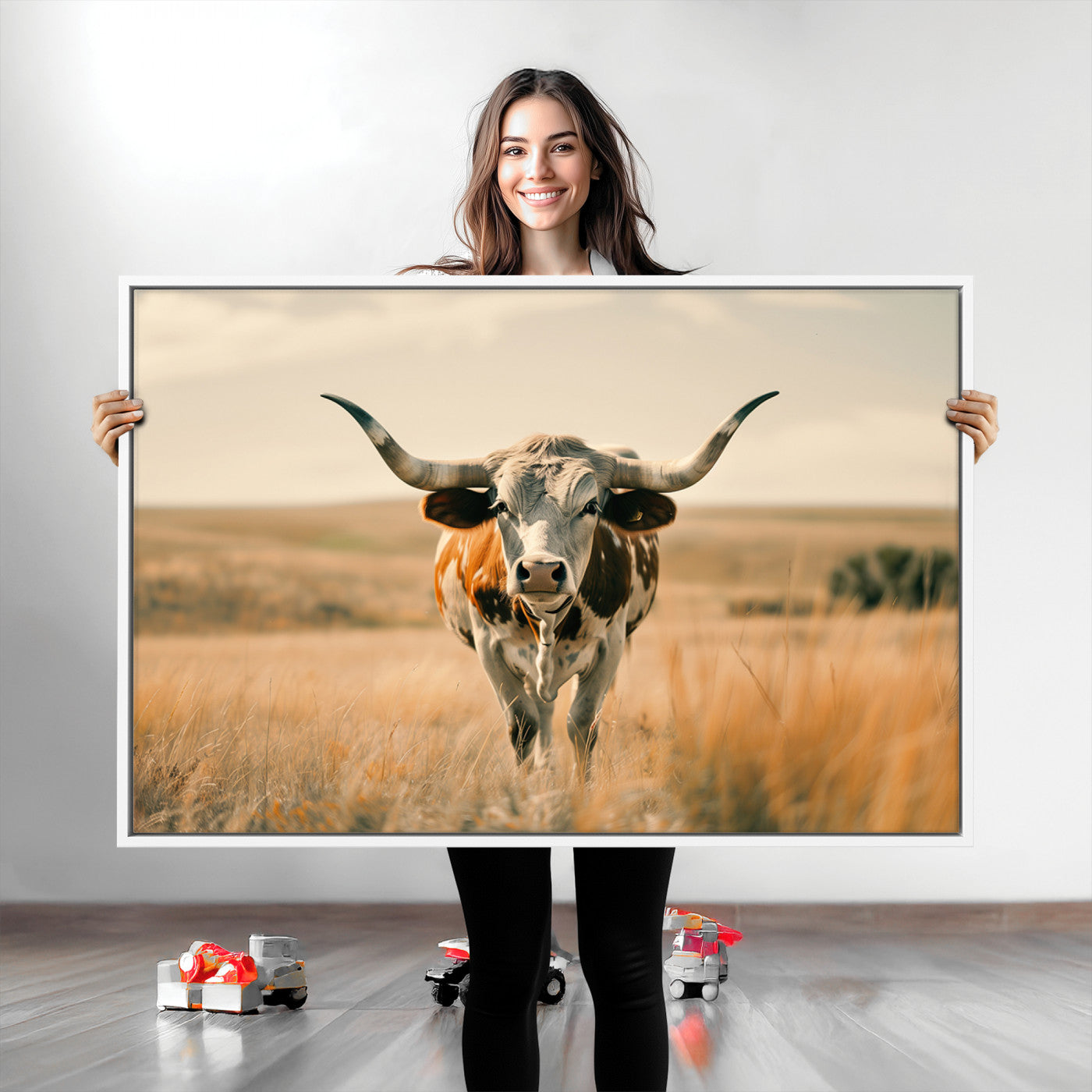 16580-MGV-CV-36X24-Texas Cow Longhorn Wall Art Canvas Print for Farm House Wall Decor, Farmhouse Cow Print Canvas Wall Art Print