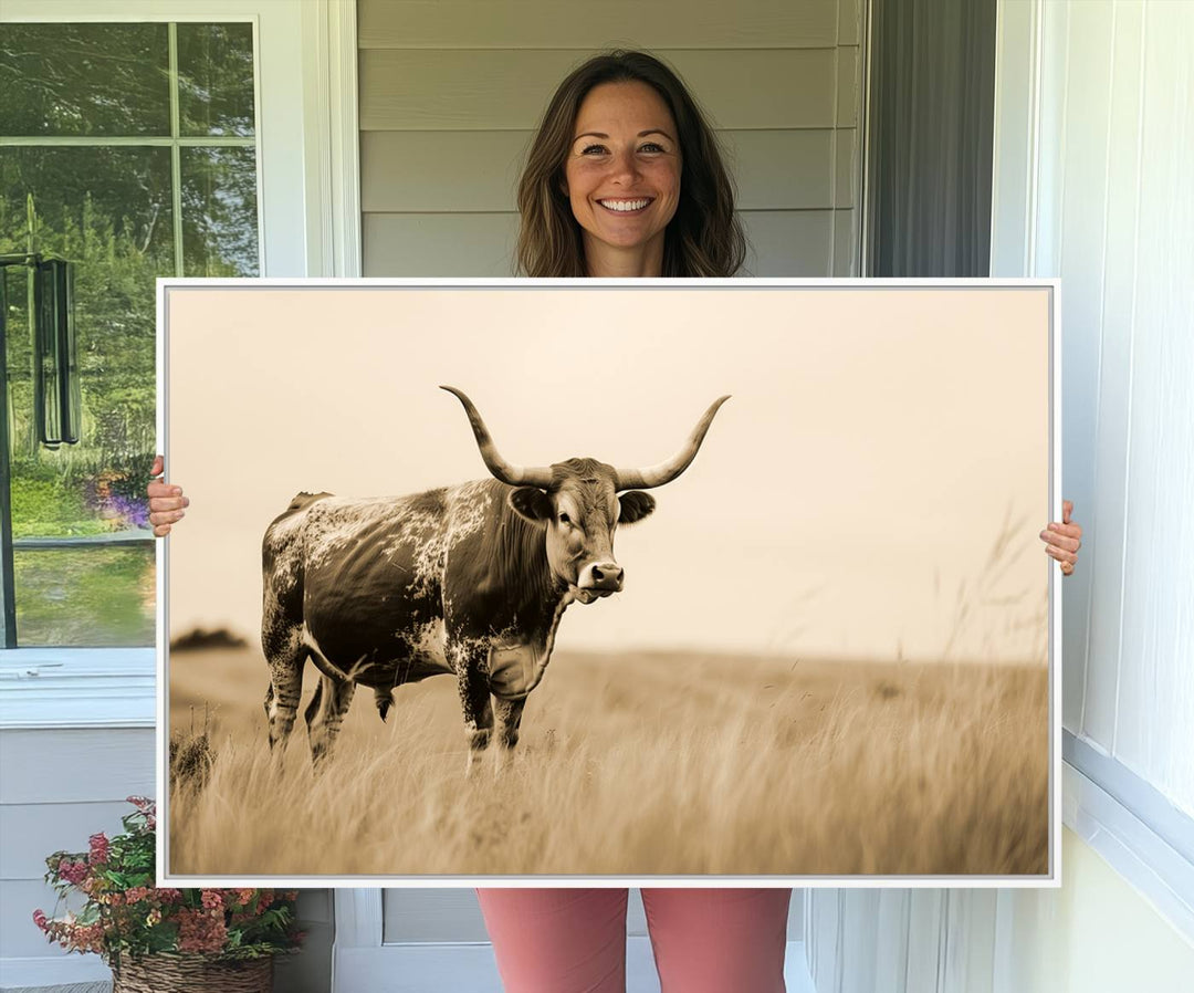 Texas Longhorn Wall Art Print for farmhouse decor.