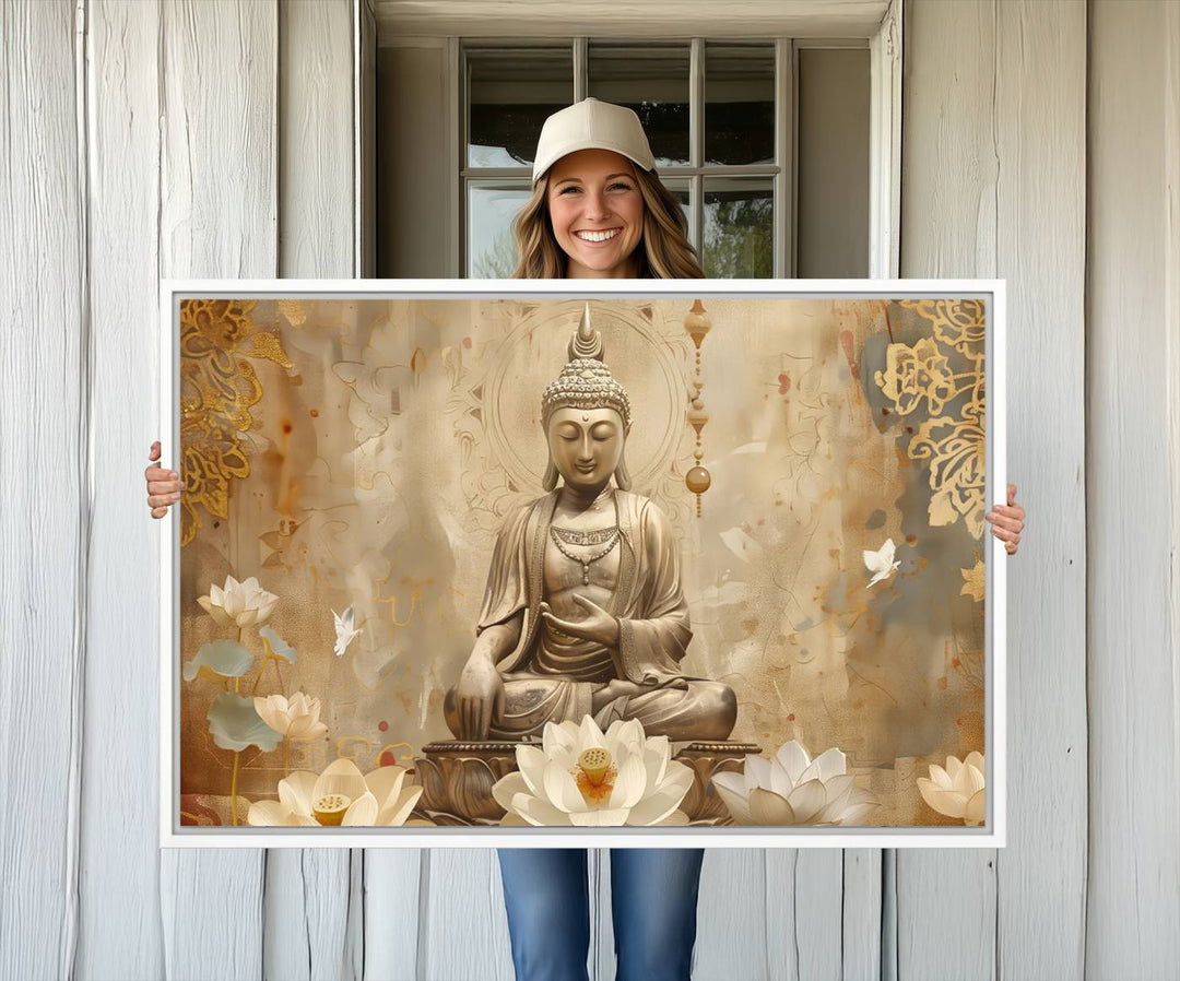 The Buddha Wall Art Canvas Print enhances the meditation room.