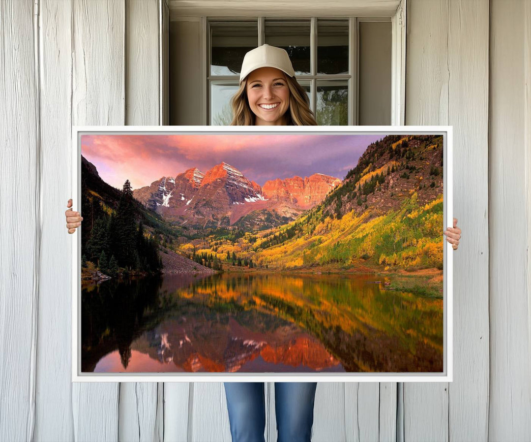 The Colorado Rockies Mountain Sunset Wall Art is a scenic nature canvas, ready to hang.
