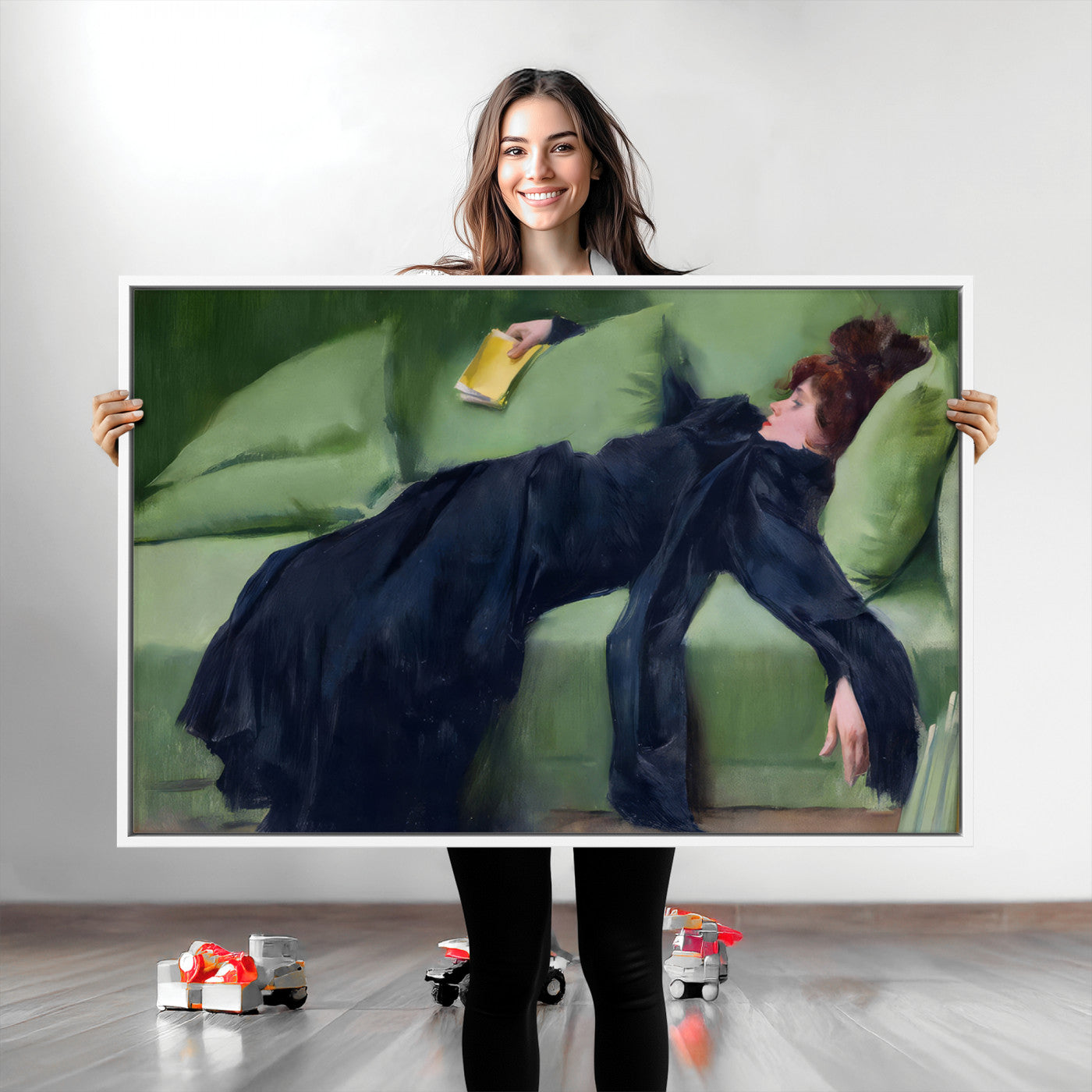 17725-MGV-CV-30X20-Decadent Girl by Ramon Casas Wall Art Canvas Print, Framed Decadent Girl Canvas Print