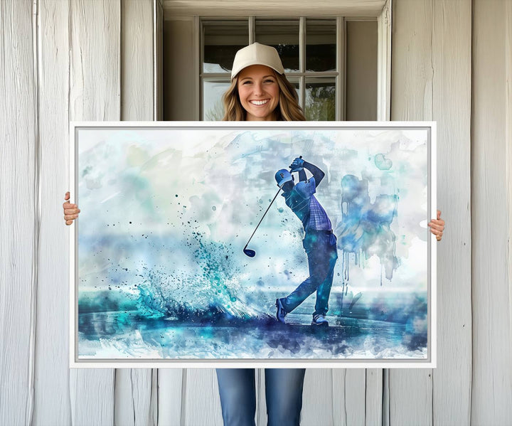 Golf Swing Wall Art Canvas Print, a sports-inspired watercolor decor.