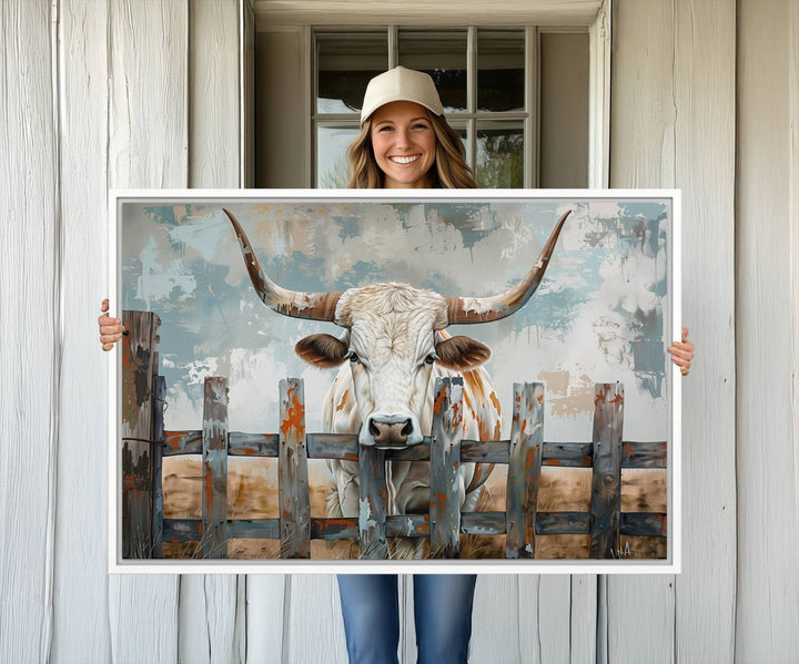 Vintage Cow Wall Art Canvas Print.