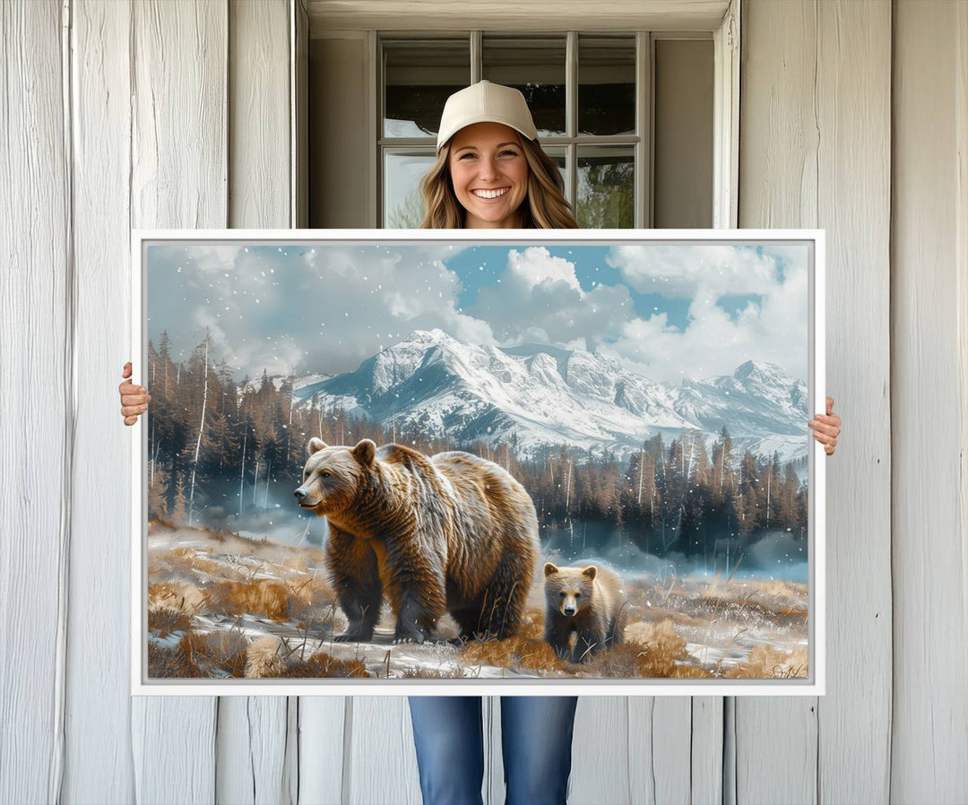 Bear and Baby Bear Wall Art Canvas Print is perfect nursery decor.