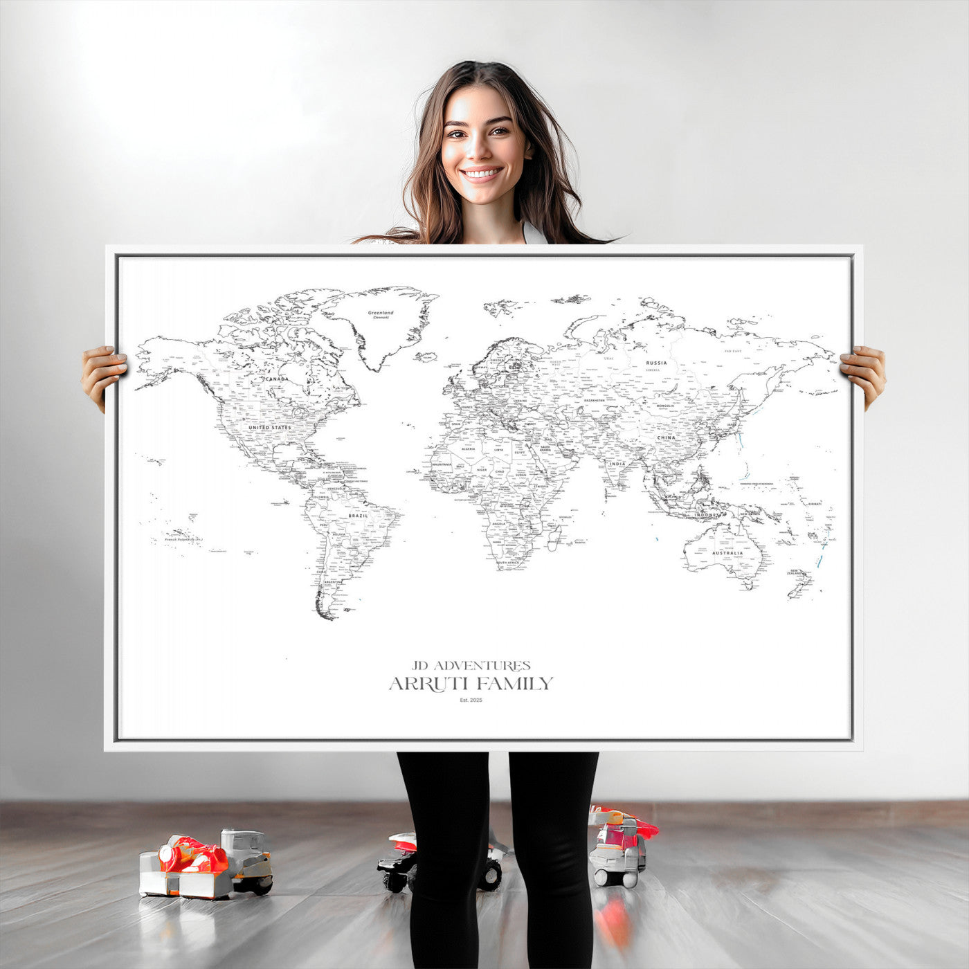 Personalized World Map Wall Art Canvas Print - Custom Push Pin Travel Map Canvas - Framed Map Print for Travel Lover Gift
