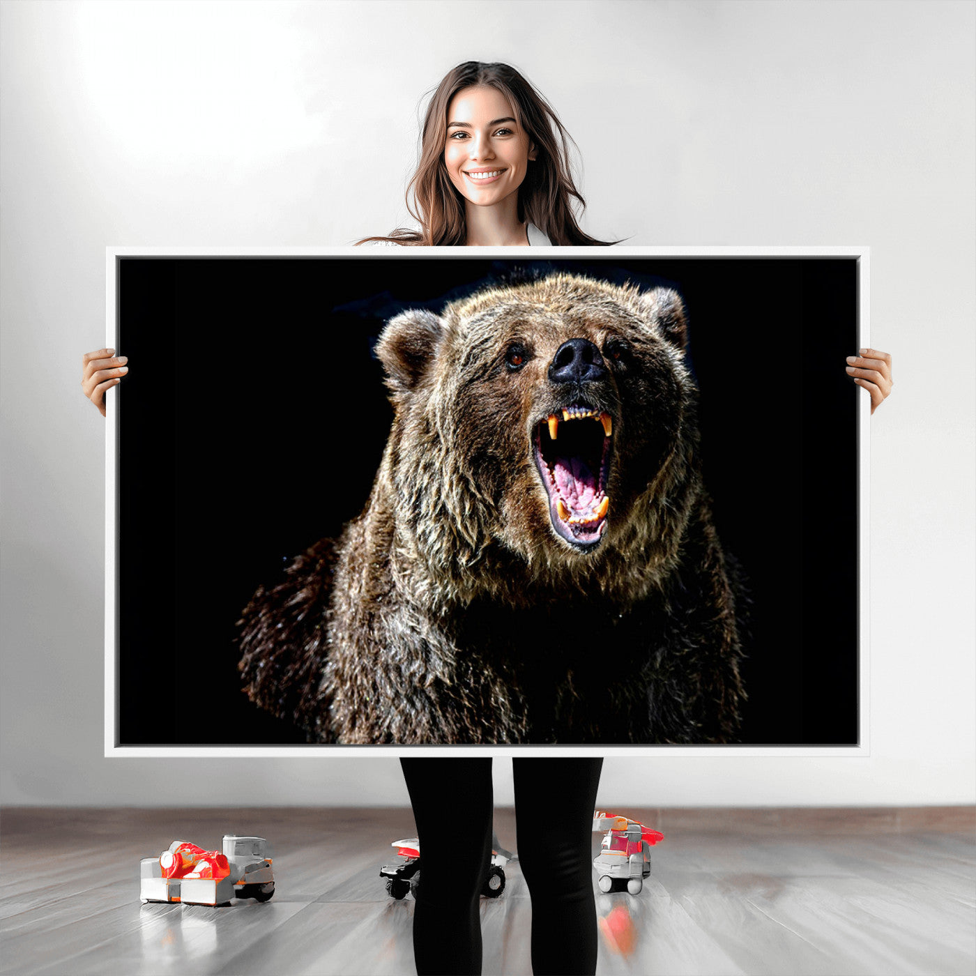 17625-MGV-CV-36X24-Grizzly Bear Canvas Print | Wildlife Wall Art for Cabin Decor | Ready to Hang Framed
