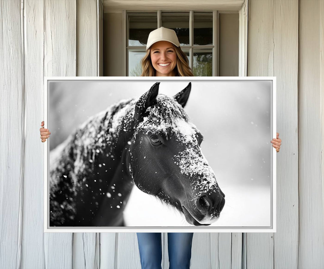 The Horse Canvas Print - Winter Horse Snow Wall Art captures winters essence beautifully.