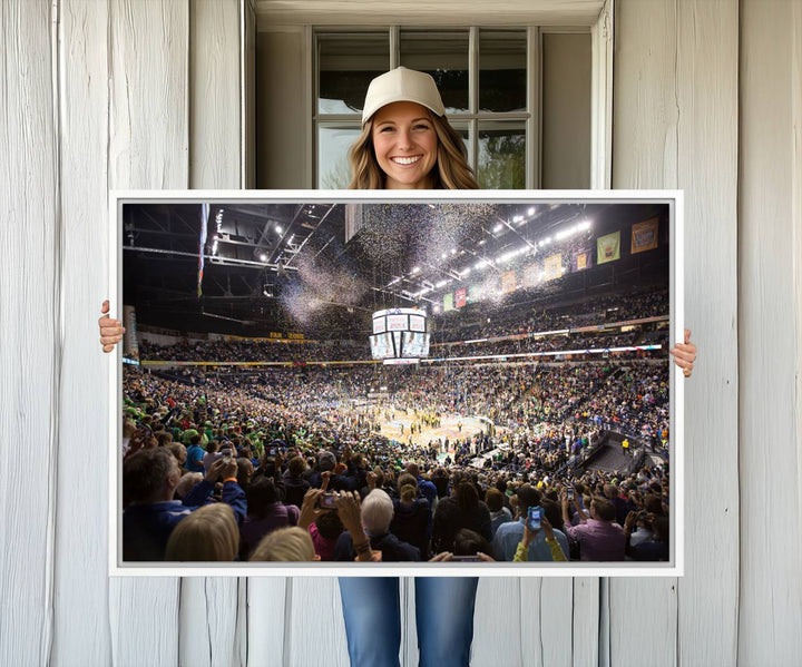 Our ready-to-hang canvas print captures the vibrant scene of the Bridgestone Arena illuminated with fans and confetti.