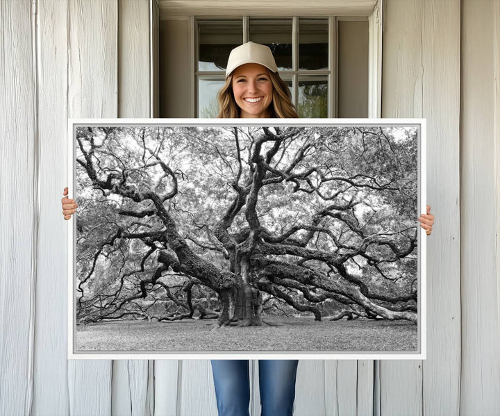 The Black White Angel Oak Tree wall art adds timeless, nature-inspired decor.