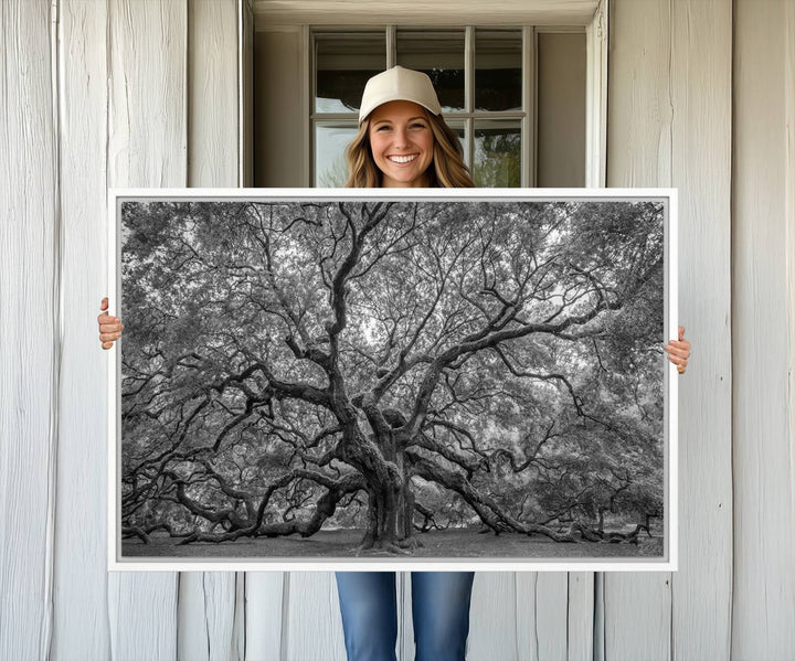 The Majestic Angel Oak Tree canvas print enhances minimalistic decor with its nature photography.