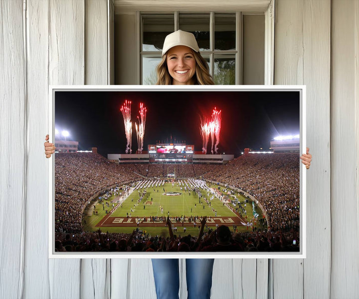 A vibrant wall art piece of the Florida State Seminoles sets a lively tone, depicting scenes filled with energy and celebration.