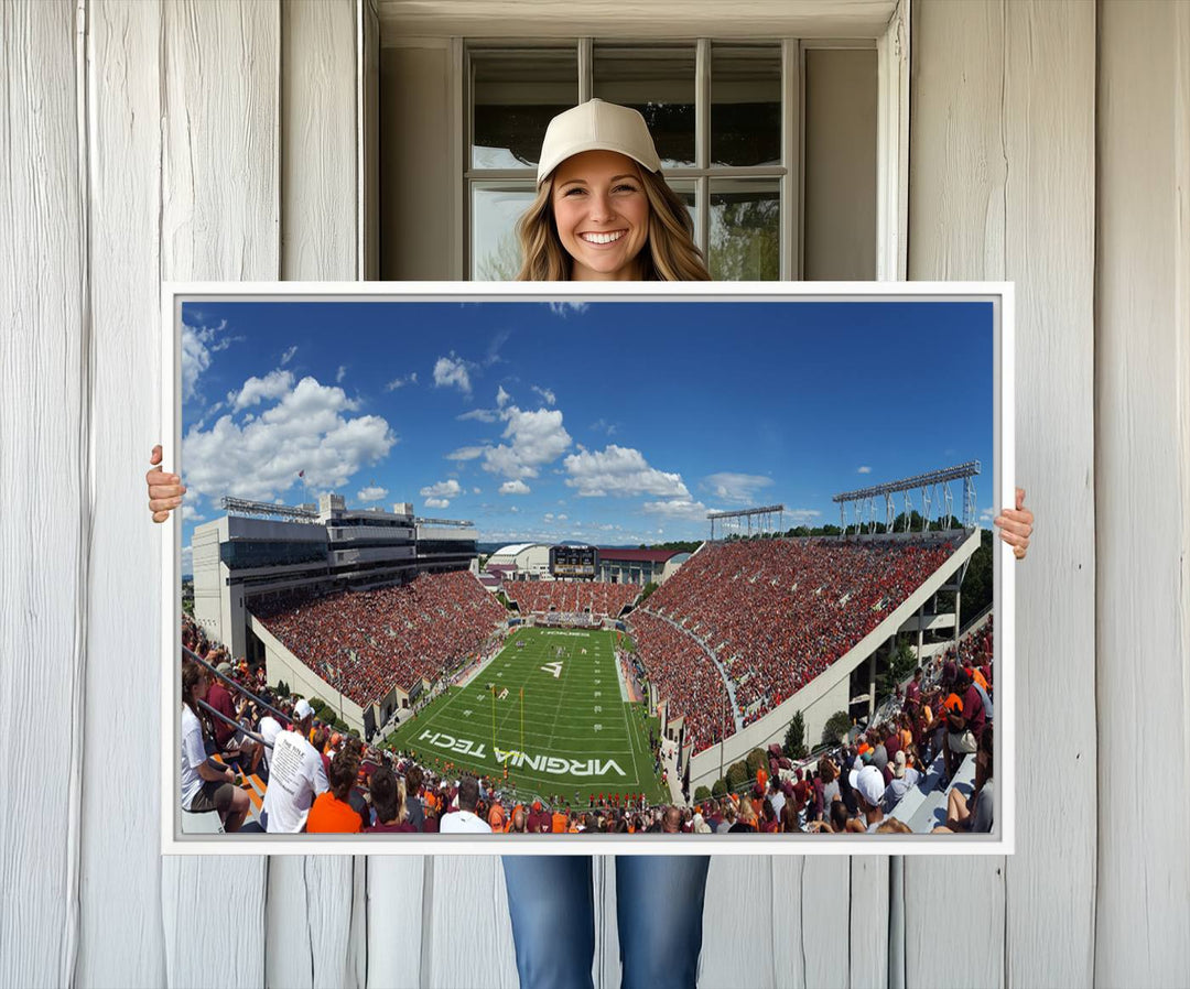 This Lane Stadium print captures Virginia Tech on the field along with the vibrant crowd, making it the perfect wall art for Hokies fans.