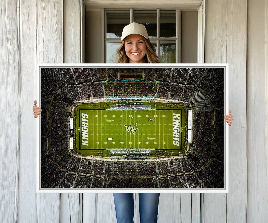 The UCF Knights Orlando Stadium Canvas Print, showcasing KNIGHTS in the end zones.