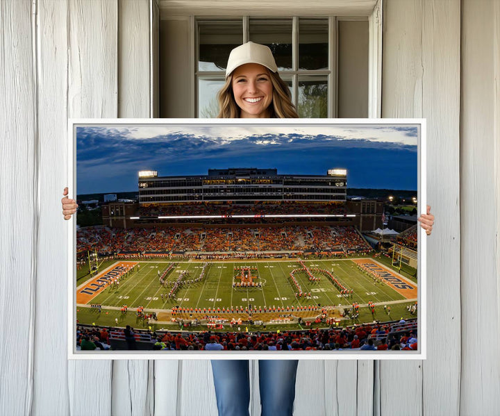 The University of Illinois band is depicted on a gallery-quality canvas wall art print.