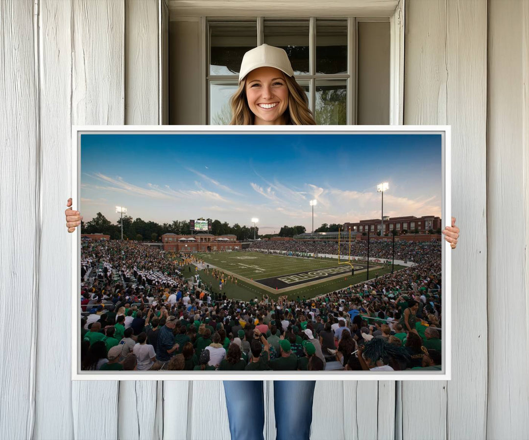 Wall art: University of Charlotte 49ers Football Team at Jerry Richardson Stadium.