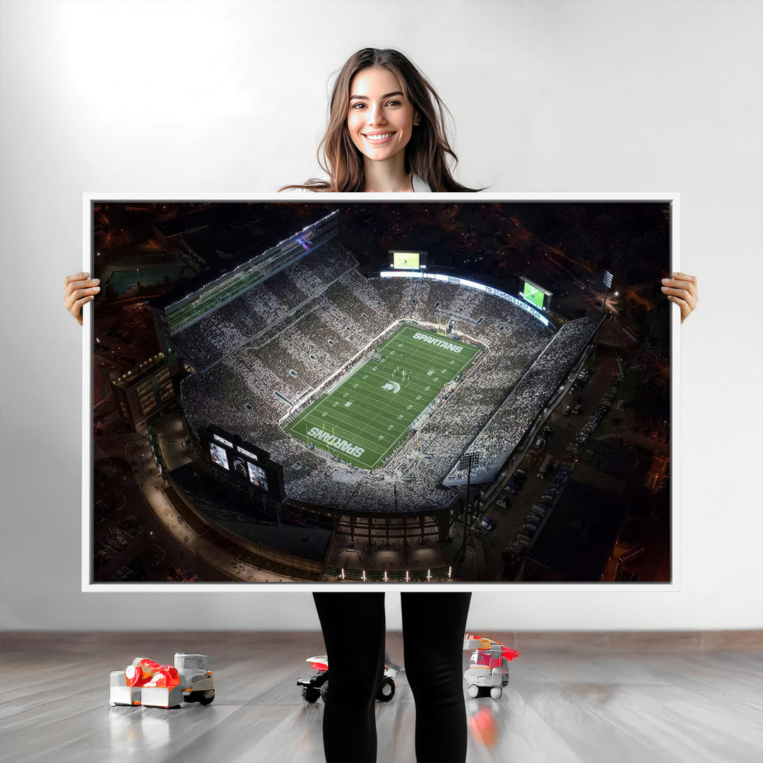 Michigan State Spartans Football Team Print - East Lansing Spartan Stadium Print Wall Art