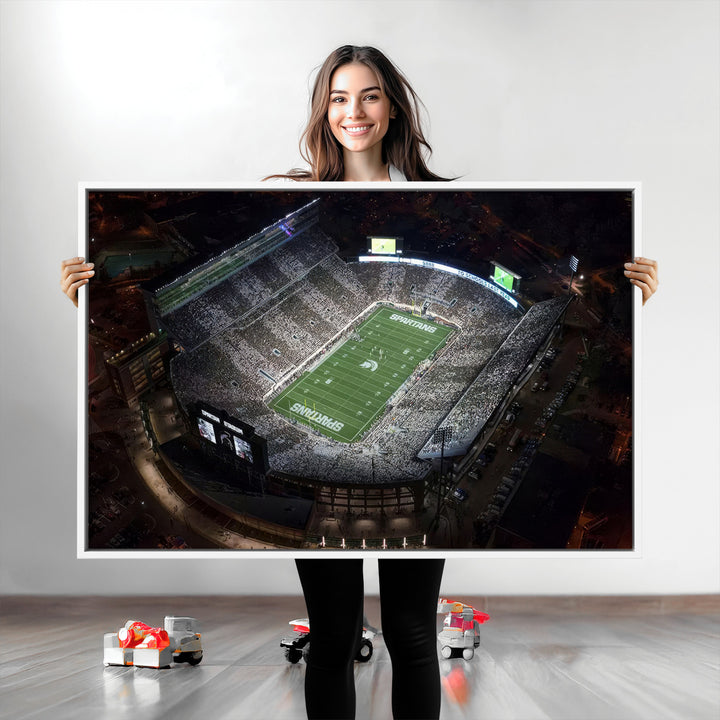 Michigan State Spartans Football Team Print - East Lansing Spartan Stadium Print Wall Art