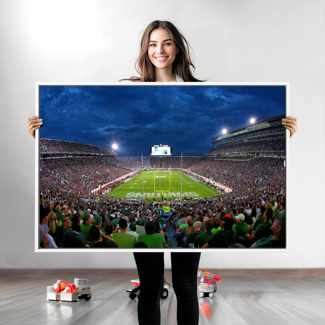 Michigan State Spartans Football Team Print - East Lansing Spartan Stadium Wall Art Canvas Print