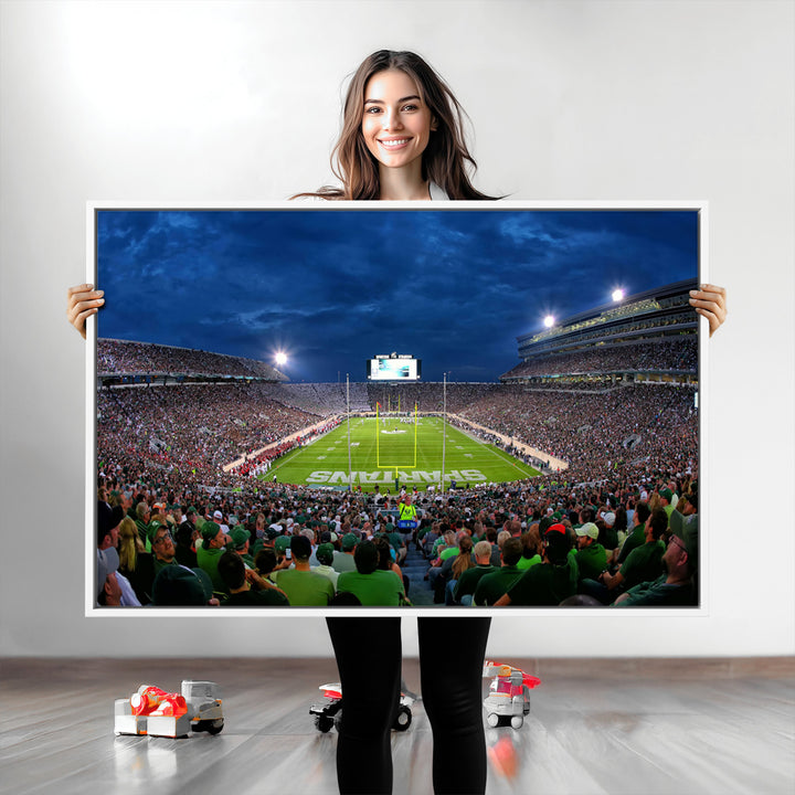 Michigan State Spartans Football Team Print - East Lansing Spartan Stadium Wall Art Canvas Print