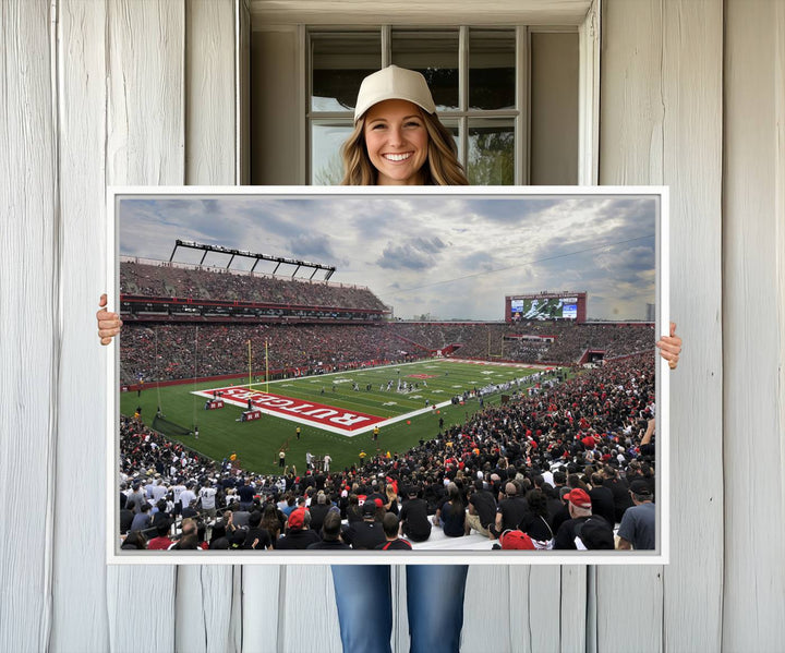 Premium canvas print depicting the Rutgers Scarlet Knights football at SHI Stadium, Piscataway.