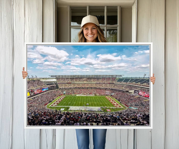 The Temple University Owls Athletics canvas print of a game at Lincoln Financial Field.