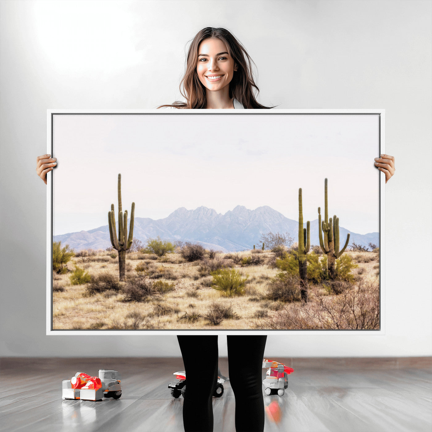 97436-MGV-CV-36X24-Arizona Desert Wall Art Print | Arizona Desert Canvas Print with Saguaro Cacti | Southwestern Landscape Wall Art | Framed Farmhouse Decor