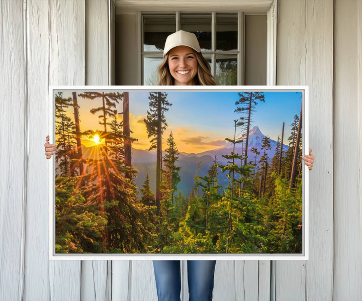 The kitchen features a Red Leaves on Trees landscape canvas print, perfect for nature lovers.