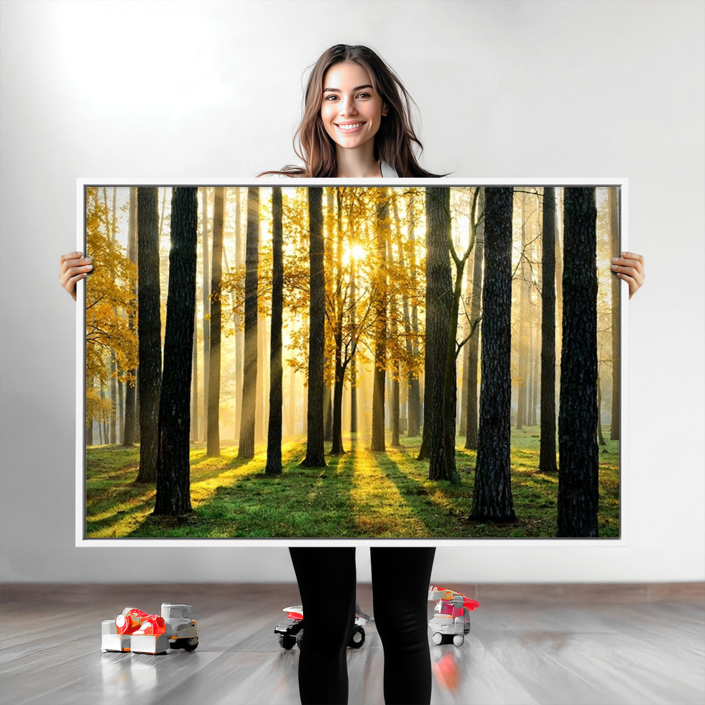 60024-MGV-CV-36X24-Sunlit Forest Wall Art Canvas Print - Large Framed Woodland Wall Art for Home or Office Decor, Rustic Nature Scene with Golden Light