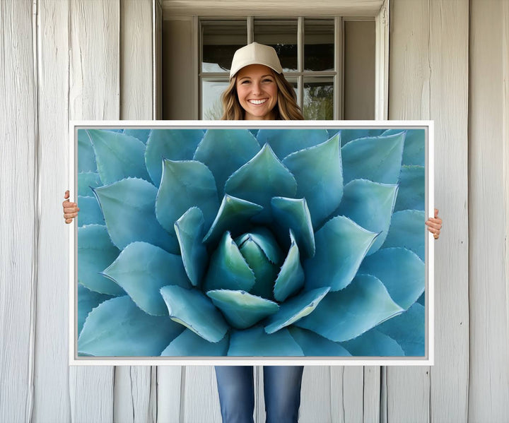 The Large Agave Succulent Canvas Wall Art is displayed on the wall.