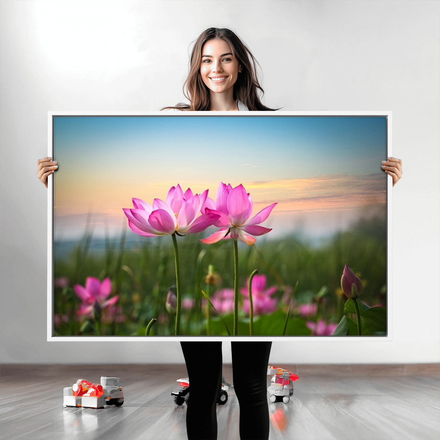 64234-MGV-CV-36X24-Pink Flower on the Mountain Canvas Print, Framed Pink Flower Canvas Wall Art