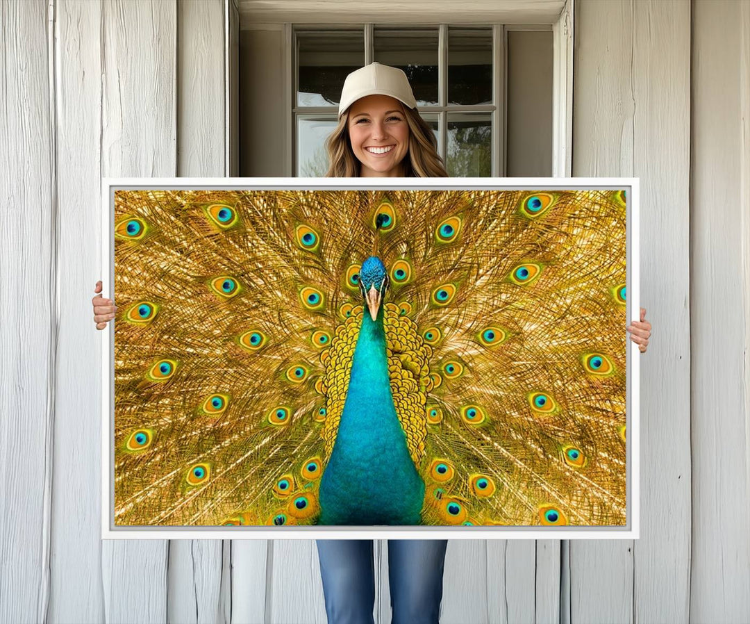 The Peacock Wall Art Canvas Print adorns a bright wall.