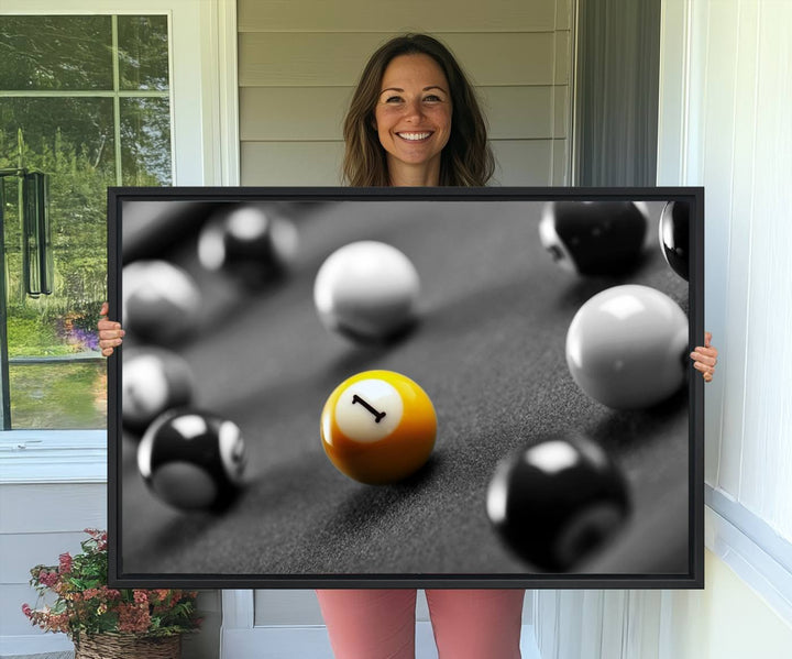 The Black and White Concept Billiard Balls Canvas Print elevates the space with museum-quality charm.