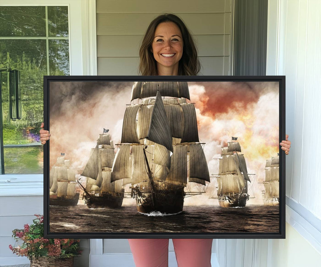 Pirate Fleet Canvas Print of ships at sea.