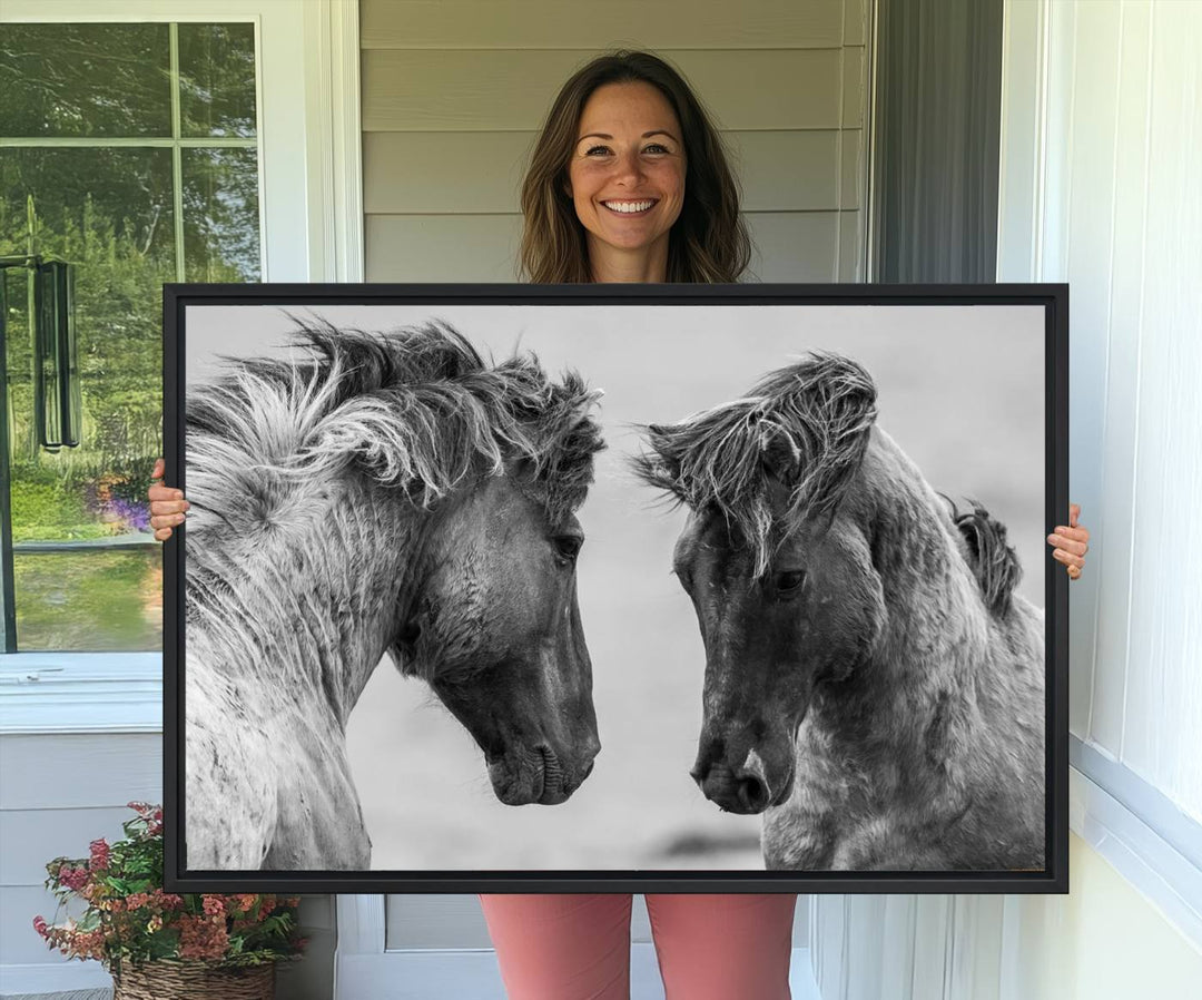 The White Horses Wall Art Canvas Print adorns the dining area wall.