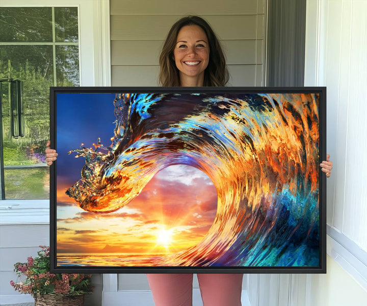 Wave Canvas Wall Art: A multi-panel sunset ocean scene that adds vibrant decor to any space.