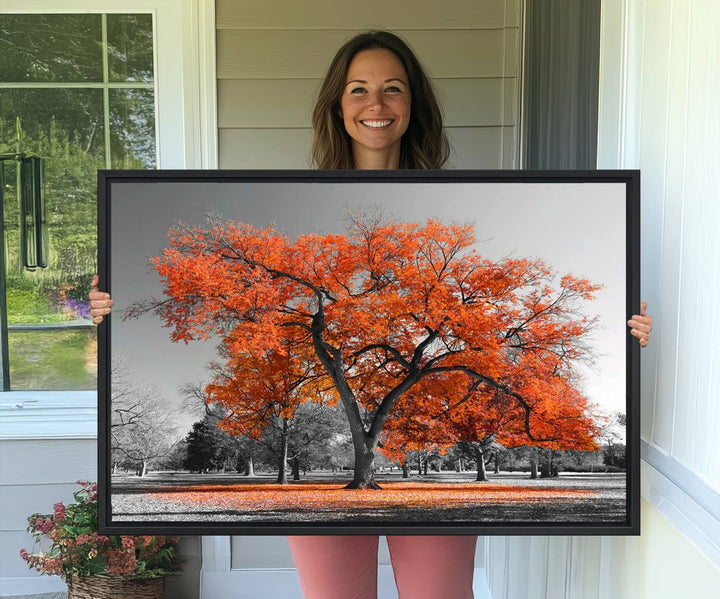 Orange Autumn Tree Canvas Wall Art Print: vibrant fall tree art on canvas.