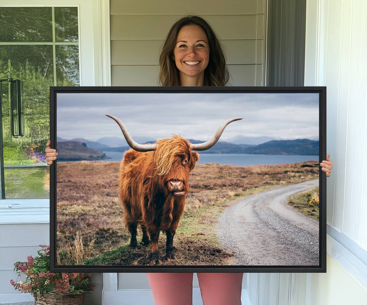 The Longhorn Highland Cow Canvas Wall Art is prominently displayed.